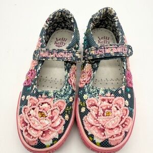 Girls Lelli Kelly pink floral beaded Mary Jane sneakers